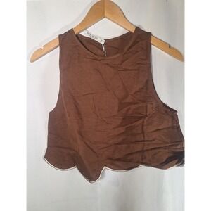 Rory Beca Brown Scalloped Hem Cropped Tank